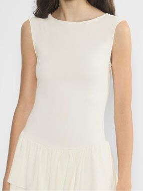 Aritzia Cream Sleeveless Boatneck Ruffled Skirt Dress
